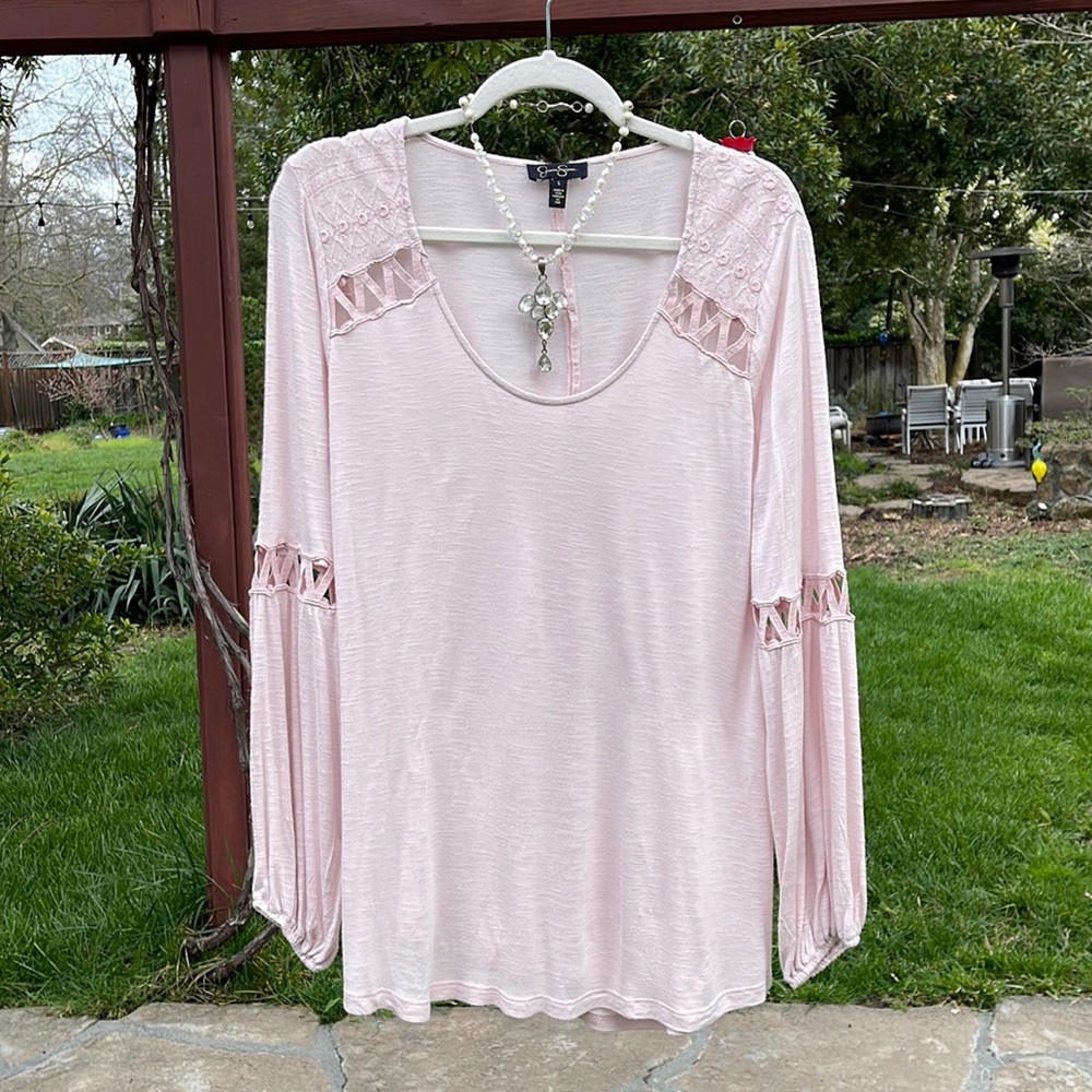 🌺 JESSICA SIMPSON; BARBIE Bohemian/Romantic Style L/S Dusty Pink Top; Misses L